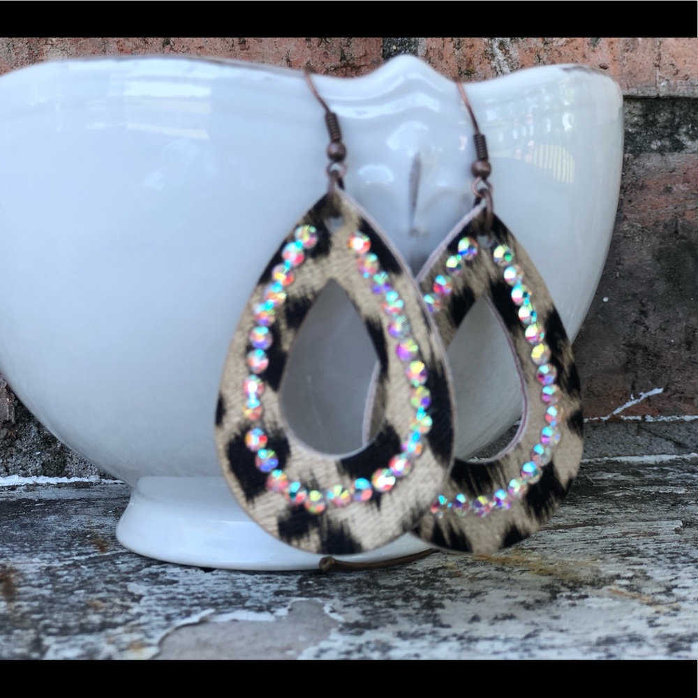 Leopard and crystal earrings